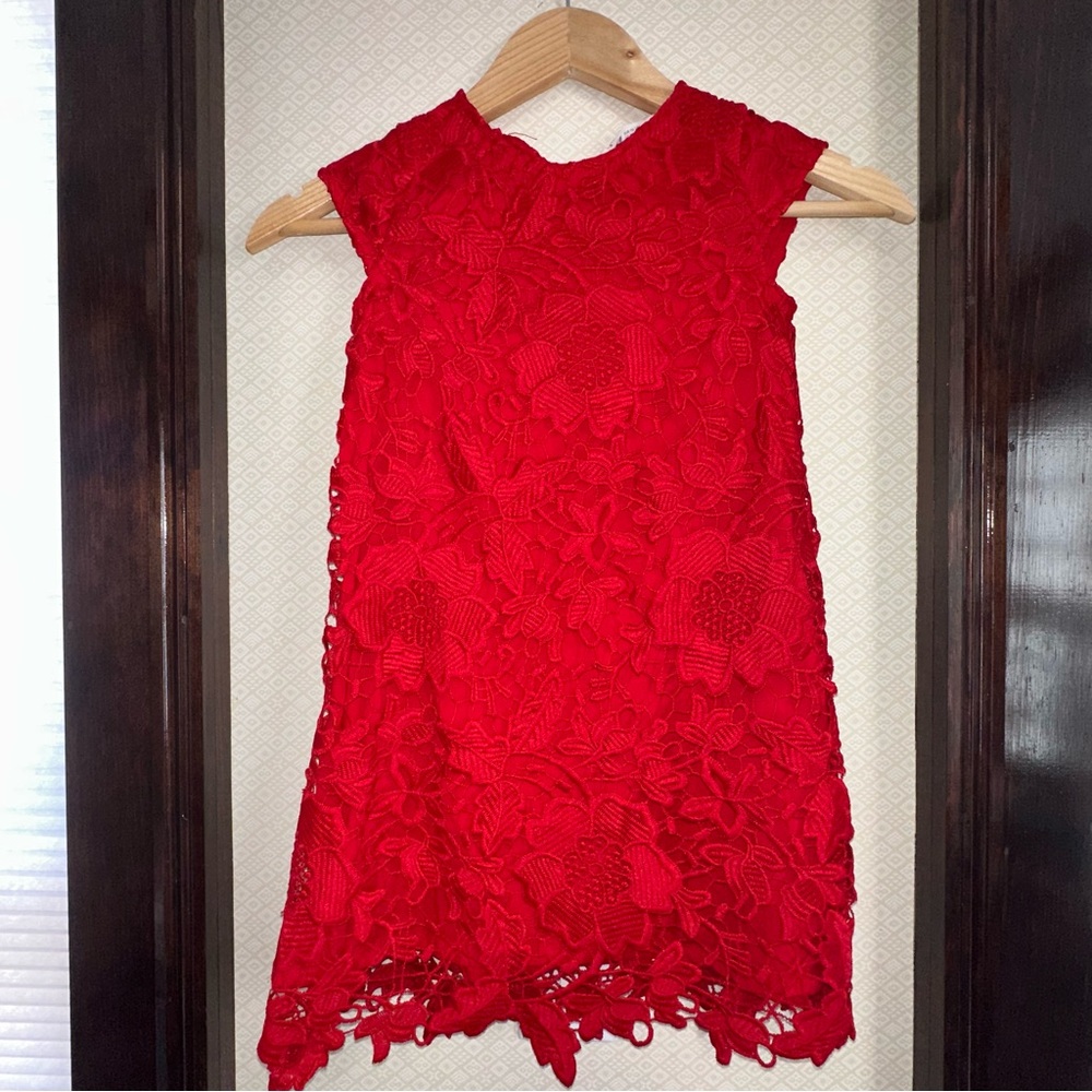 H&M - Red Floral Lace Keyhole Back Dress Girls size 5-6 YRS Holiday Formal EUC
